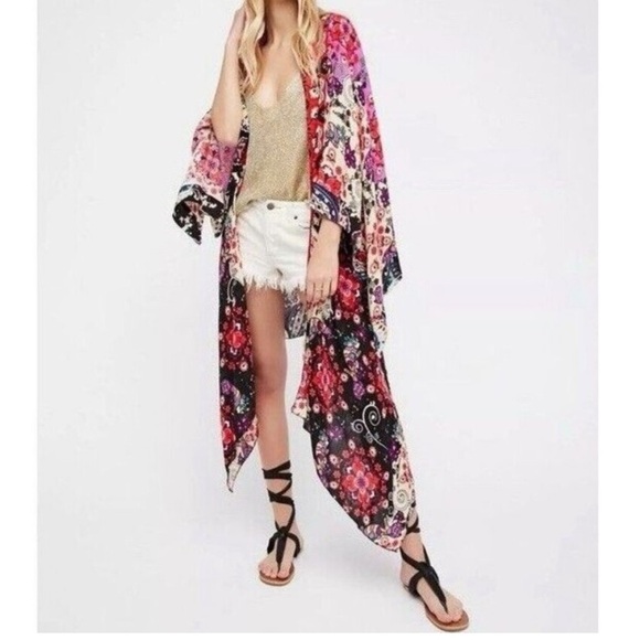 Free People Little Wing Boho Mix Print Kimono Duster Robe OS - Picture 10 of 10